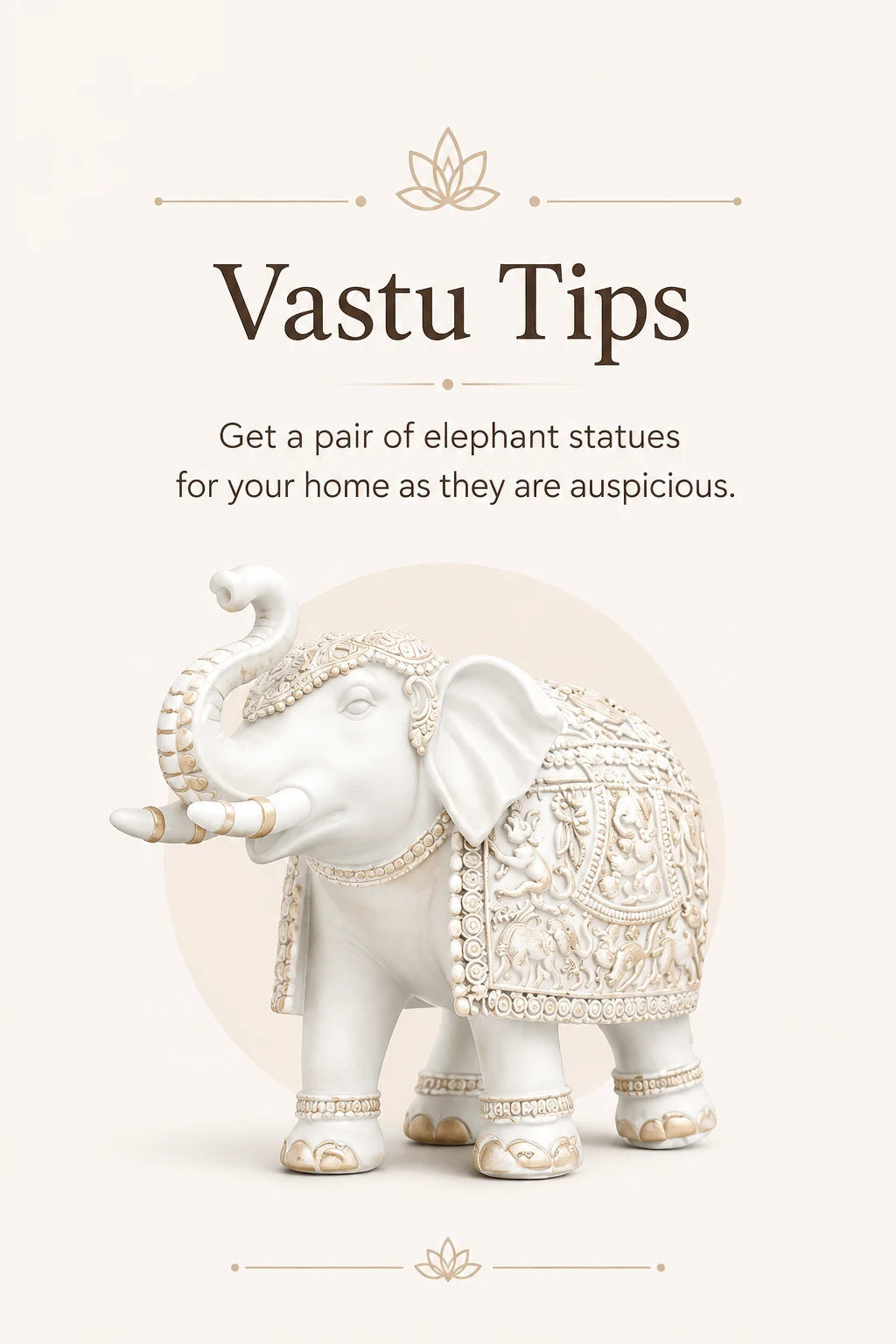 Pair of white auspicious elephant statues for home