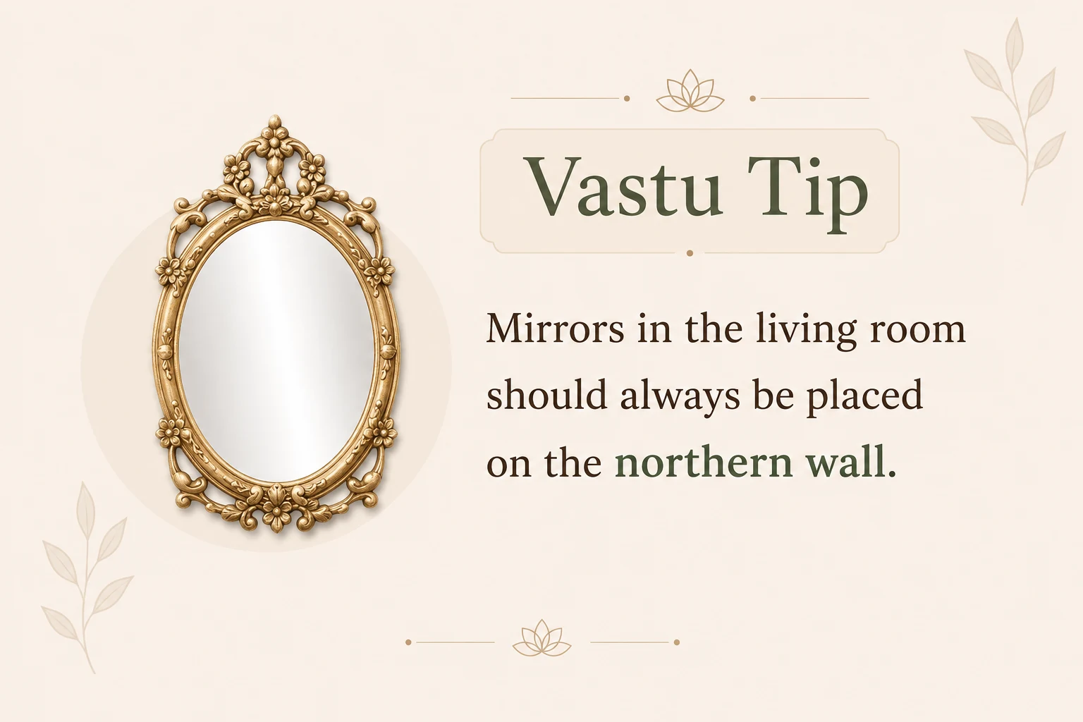 Ornate mirror on northern wall in living room