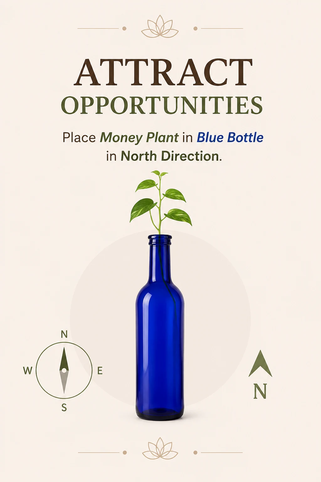 Money plant in blue bottle in North direction for opportunities