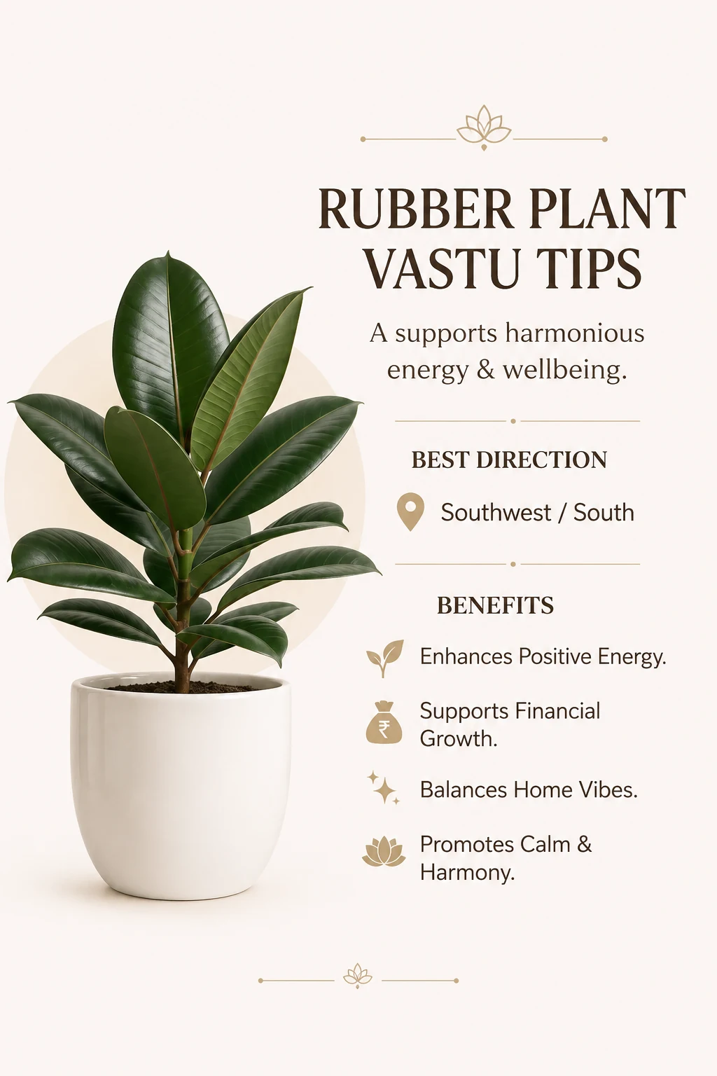 Healthy Rubber Plant in white ceramic pot for South-West direction